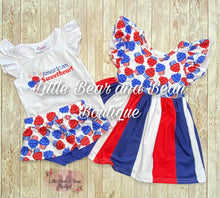 Load image into Gallery viewer, Red, White and Blue American Sweetheart Cupcake Skirted Bummie Set