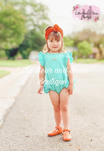 Load image into Gallery viewer, Aqua Ruffle Butt Romper