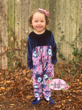 Load image into Gallery viewer, Blue Velvet Floral Alley Cat Romper