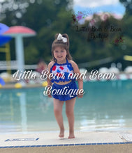Load image into Gallery viewer, Red, White, and Blue Popsicles Skirted Ruffle 2 Piece Swim Suit