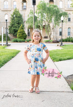 Load image into Gallery viewer, Orange & Sky Blue Floral Dress