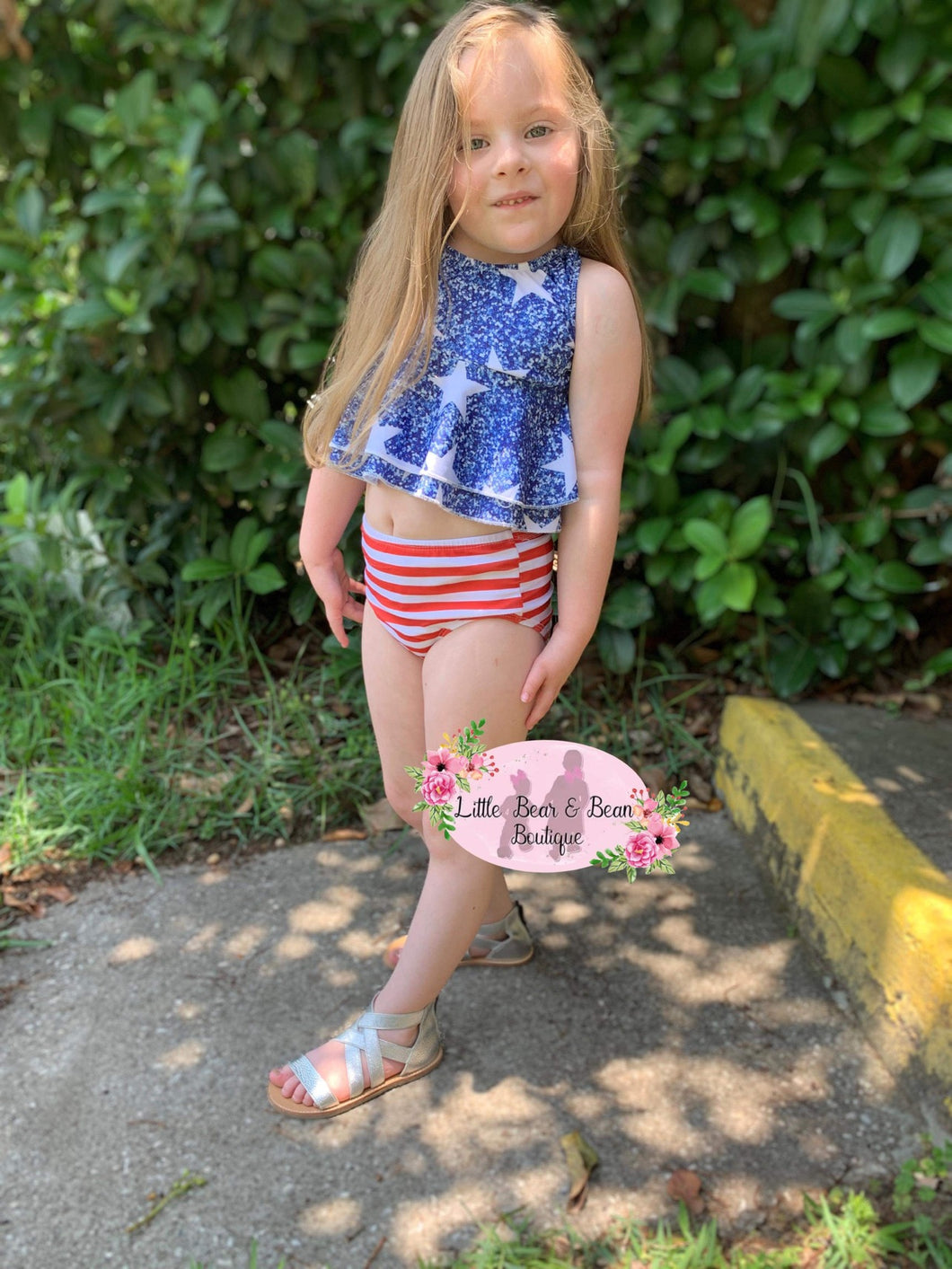 Faux Glitter Stars and Stripes Swimsuit