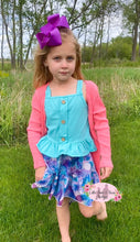 Load image into Gallery viewer, Blue Tropical High Low Skirt w/Crop Top