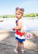 Load image into Gallery viewer, Red, White and Blue Ice Cream Ruffle Butt Romper