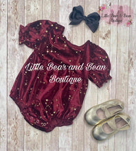 Load image into Gallery viewer, Velvet Star Romper Wine