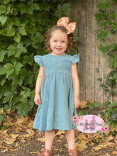 Load image into Gallery viewer, Dark Teal Ruffle Tie Back Linen Dress