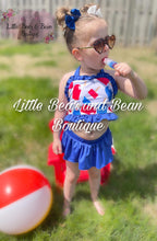 Load image into Gallery viewer, Red, White, and Blue Popsicles Skirted Ruffle 2 Piece Swim Suit