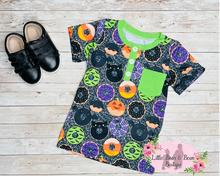 Load image into Gallery viewer, Faux Glitter Spooky Donuts Button Shirt