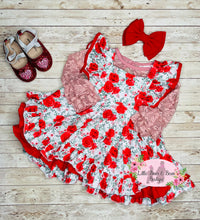 Load image into Gallery viewer, Roses Are Red Triple Ruffle Pinafore Twirl Dress