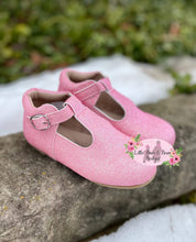 Load image into Gallery viewer, Pink Smooth Glitter Shimmer T Strap Shoes