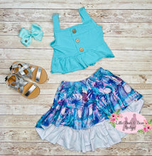 Load image into Gallery viewer, Blue Tropical High Low Skirt w/Crop Top