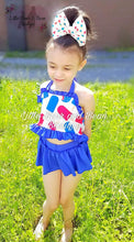 Load image into Gallery viewer, Red, White, and Blue Popsicles Skirted Ruffle 2 Piece Swim Suit