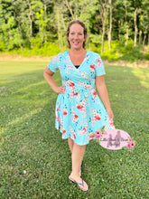 Load image into Gallery viewer, Ladies V Neck Dress - Sky Blue Floral