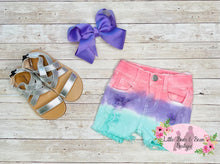 Load image into Gallery viewer, Pastel Colorblock Distressed Denim Shorts
