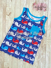 Load image into Gallery viewer, Red, White and Blue Whales Tank
