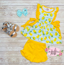 Load image into Gallery viewer, Striped Lemon Ruffle Short Set
