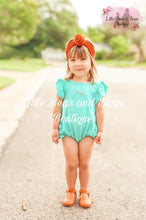 Load image into Gallery viewer, Aqua Ruffle Butt Romper