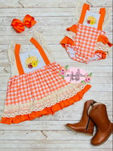 Load image into Gallery viewer, Size 2T- Pumpkin Plaid Appliqué Romper