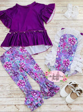 Load image into Gallery viewer, Purple Spring Floral Ruffle Romper
