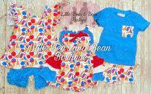 Load image into Gallery viewer, Red, White and Blue Ice Cream Ruffle Butt Romper