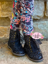 Load image into Gallery viewer, Black Glitter Combat Boots