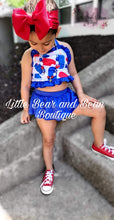Load image into Gallery viewer, Red, White, and Blue Popsicles Skirted Ruffle 2 Piece Swim Suit
