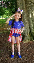 Load image into Gallery viewer, Blue Stars Faux Sequin High-Low Bummie Set