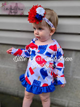 Load image into Gallery viewer, Red, White and Blue Popcicles Rash Guard Swimsuit