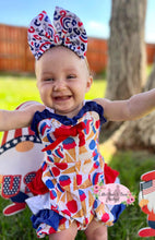 Load image into Gallery viewer, Red, White and Blue Ice Cream Ruffle Butt Romper