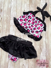Load image into Gallery viewer, Pink Cheetah Skirted Ruffle 2 Piece Swim Suit