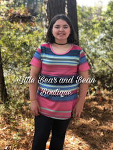 Load image into Gallery viewer, Ladies Navy and Pink Colorful Striped Top