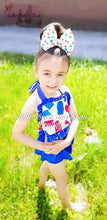 Load image into Gallery viewer, Red, White, and Blue Popsicles Skirted Ruffle 2 Piece Swim Suit
