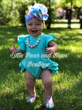 Load image into Gallery viewer, Aqua Ruffle Butt Romper