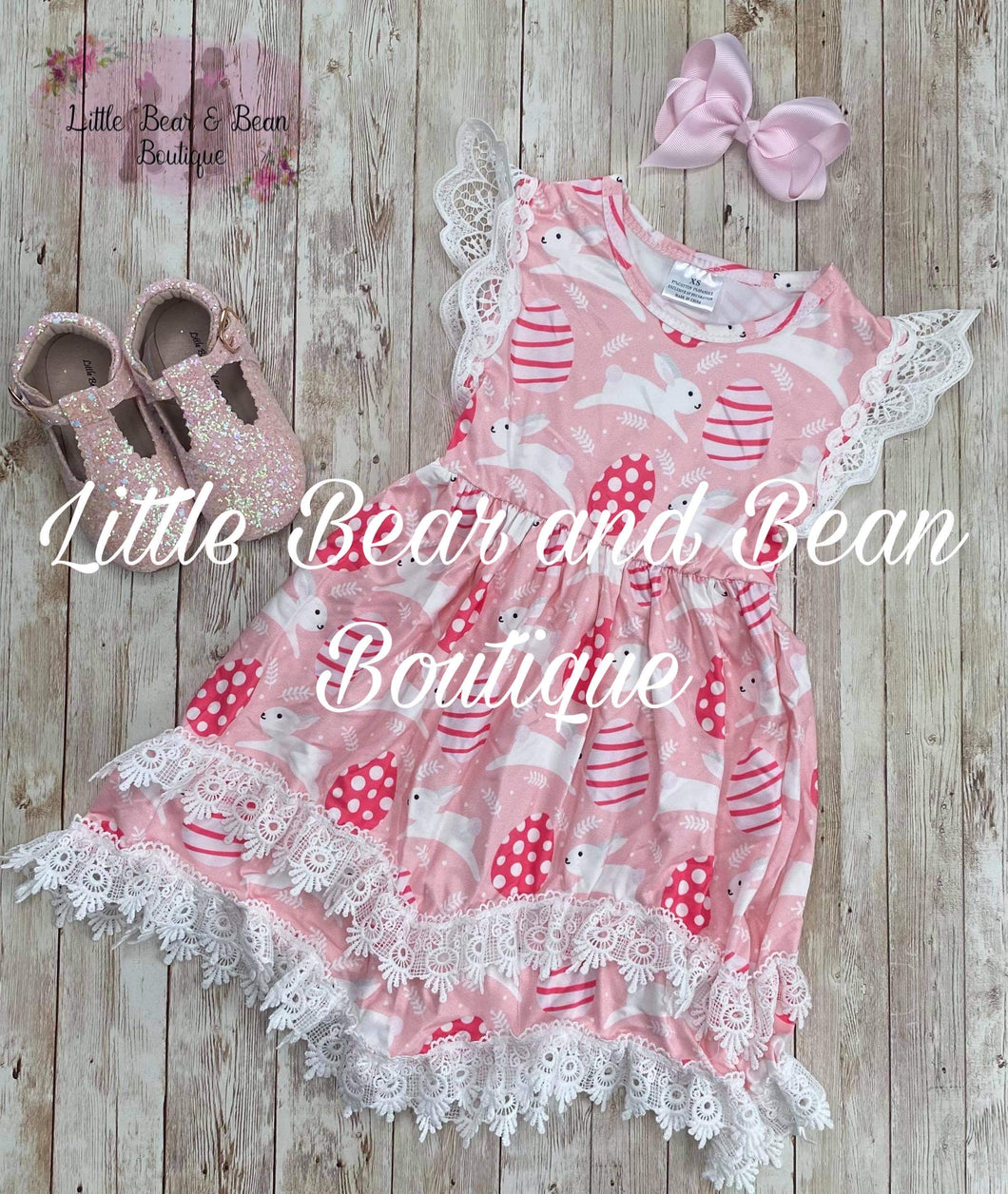 Bunnies and Eggs Dress with Lace Trim