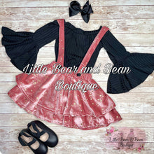 Load image into Gallery viewer, Velvet Star Suspender Skirt with Belle Sleeve Black Leo