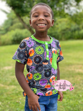 Load image into Gallery viewer, Faux Glitter Spooky Donuts Button Shirt