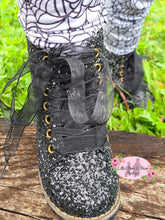 Load image into Gallery viewer, Black Glitter Combat Boots