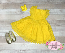 Load image into Gallery viewer, Marigold Lace Pom Pom Dress
