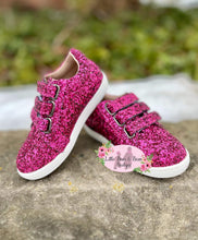 Load image into Gallery viewer, Hot pink glitter tennis shoes for girls