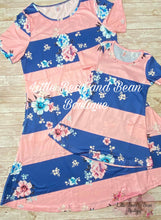 Load image into Gallery viewer, Mommy and Me Navy and Pink Striped Floral Dress Child