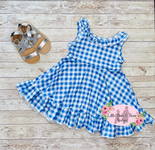 Load image into Gallery viewer, Blue Checkered Ruffle Dress