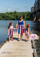 Load image into Gallery viewer, Mommy & Me 4th Explosion Rainbow Twirl Ladies Dress