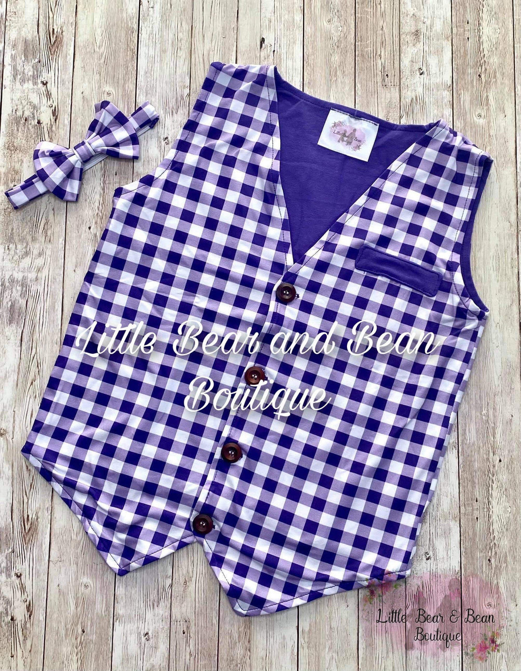Size 7/8- Purple Plaid Vest and Bowtie Set
