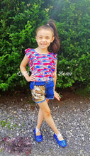 Load image into Gallery viewer, Stars Paint Stroke Leo and Distressed Denim Sequin Shorts Set