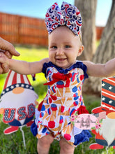 Load image into Gallery viewer, Red, White and Blue Ice Cream Ruffle Butt Romper