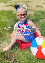 Load image into Gallery viewer, Red, White, and Blue Popsicles Skirted Ruffle 2 Piece Swim Suit