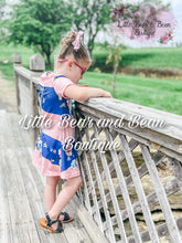 Load image into Gallery viewer, Mommy and Me Navy and Pink Striped Floral Dress Child
