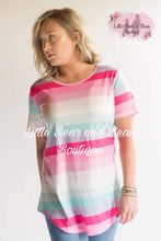 Load image into Gallery viewer, Ladies Hot Pink Rainbow Striped Top