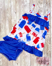 Load image into Gallery viewer, Red, White, and Blue Popsicles Tankini Swimsuit