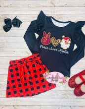 Load image into Gallery viewer, Peace Love Santa Buffalo Skirt Set